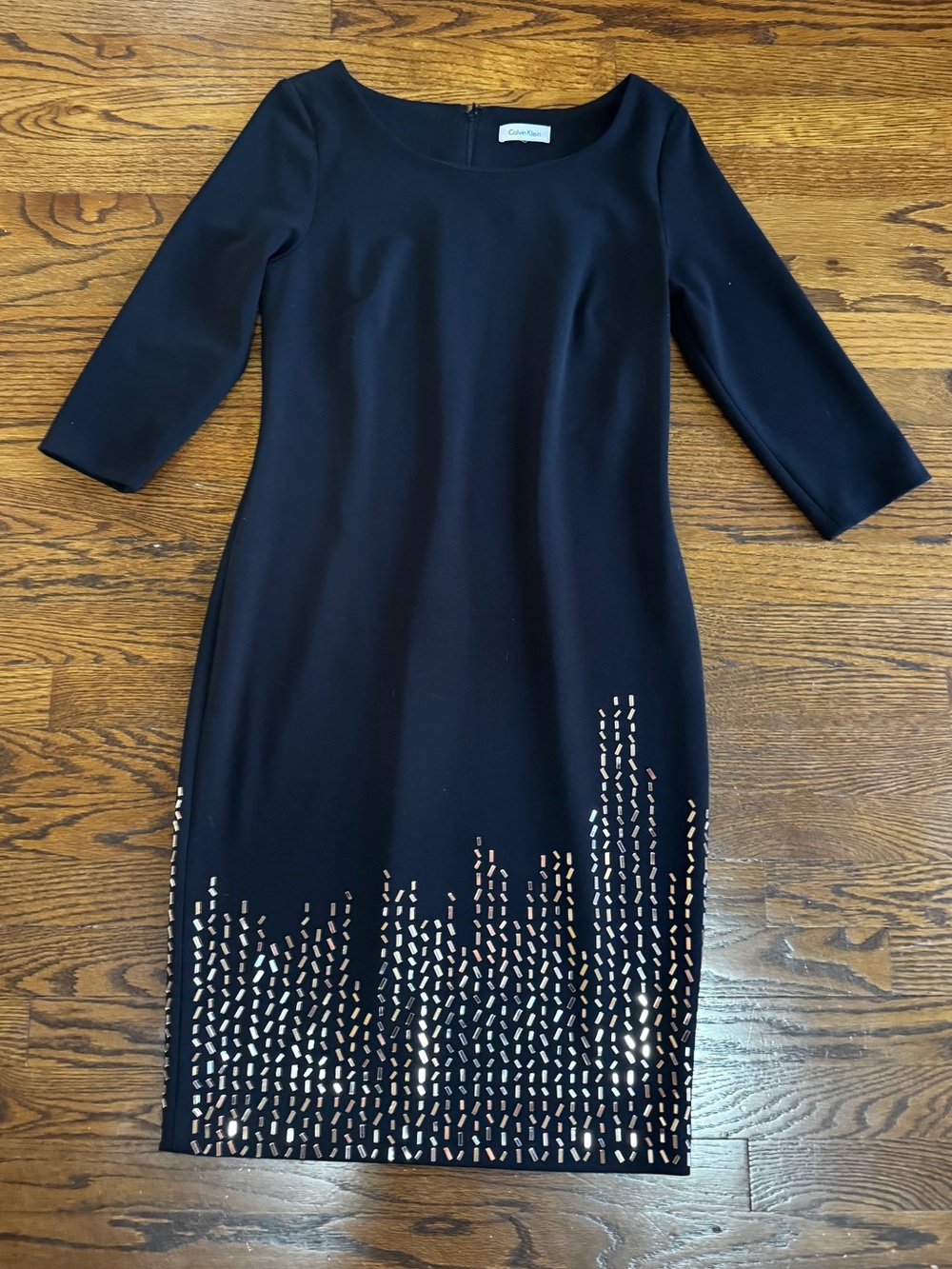 Calvin Klein Black Midi Dress with Metallic Stud Detail